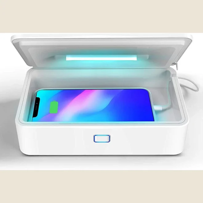 product Image for Manhattan UV Phone Sanitizer, Integrated UV LEDs to eliminate germs, viruses and bacteria, Quick 1-m