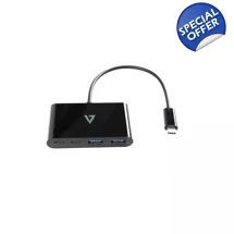 V7 USB-C Male to 2 x USB A Female 2 x USB-C Female Hub USB 3.2 Gen1 5Gbps Black