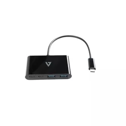 V7 USB-C Male to 2 x USB A Female 2 x USB-C Female Hub USB 3.2 Gen1 5Gbps Black