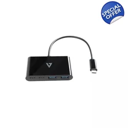 V7 USB-C Male to 2 x USB A Female 2 x USB-C Female Hub USB 3.2 Gen1 5Gbps Black