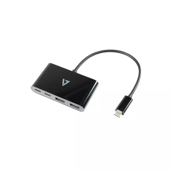 Additional Image for V7 USB-C Male to 2 x USB A Female 2 x USB-C Female Hub USB 3.2 Gen1 5Gbps Black