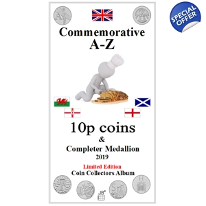 10p 2019 A-Z with COMPLETER MEDALLION Com. Coin Album