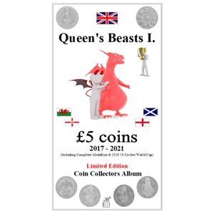 £5 2017-2021 Beasts incl. Completer & Cricket Cup Coin Album