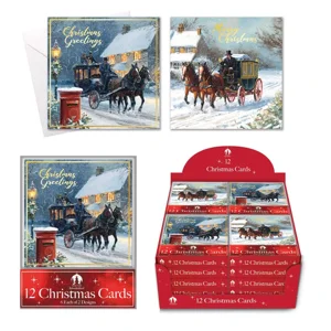 24 x Traditional Coach & Horses Christmas Cards 12pk