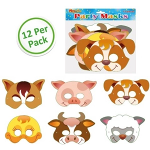 12 x Cardboard Farm Animal Masks 12pk
