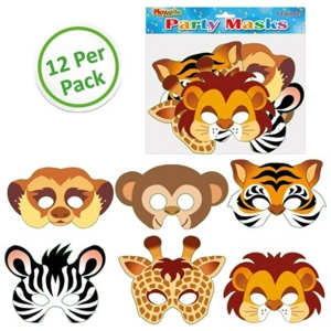 12 x Cardboard Jungle Animal Masks 12pk