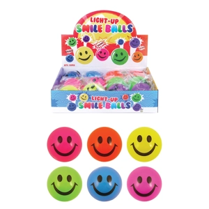 12 x Light Up Smiley Face Rubber Balls 5cm