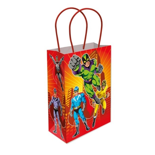 12 x Super Hero Paper Party Bag W/Handles