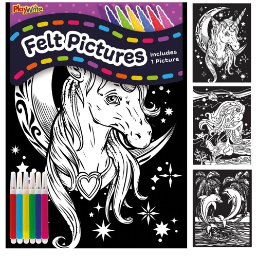 12 x Felt Art Colouring Pictures & Pens