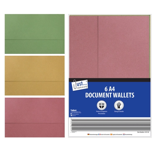 6 x Cardboard A4 Document Wallets 6pk