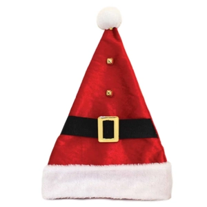 12 x Deluxe Santa Belt Hats With Bells