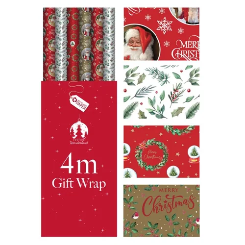 36 x Traditional Christmas Gift Wrap Rolls 4m