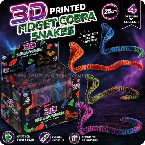 24 x 3D Printed Fidget Cobra Snakes 8cm
