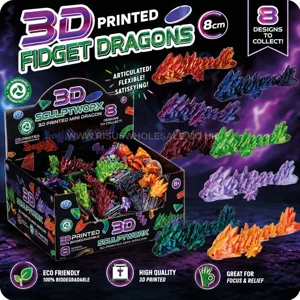 72 x 3D Printed Fidget Dragons 8cm