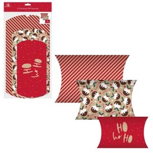 6 x Christmas Red Kraft Gift Pouches 3pk
