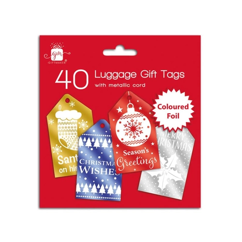 24 x Christmas Metallic Luggage Gift Tags 40pk