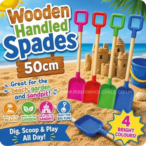 12 x Wooden Handle Beach Spades 50cm