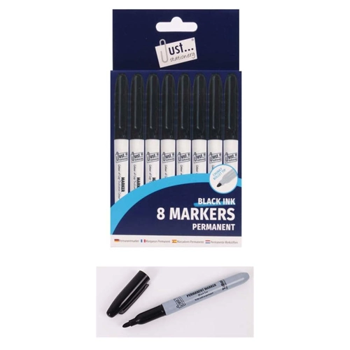 12 x Black Permanent Markers 8pk