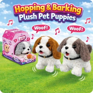 3 x Hopping & Barking Plush Pet Puppies