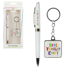12 x Best Teacher Ever Pen & Keyring Sets
