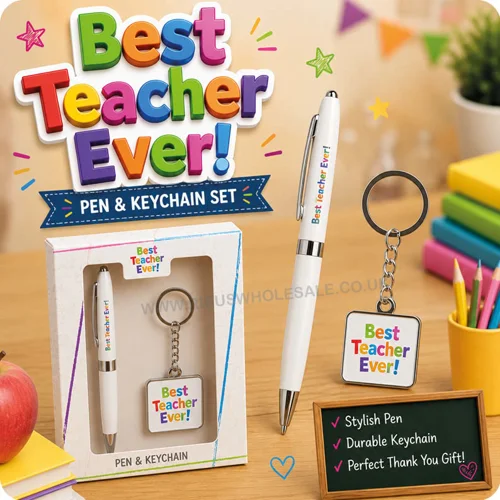 12 x Best Teacher Ever Pen & Keyring Sets