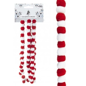 12 x Candy Cane Pom Pom Christmas Garlands