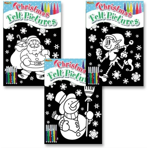 12 x Christmas Felt Art Colouring Pictures