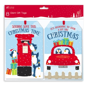 24 x Giant Penguin Christmas Gift Tags 8pk