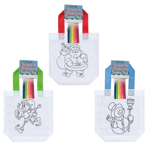 12 x Colour In Christmas Canvas Bags