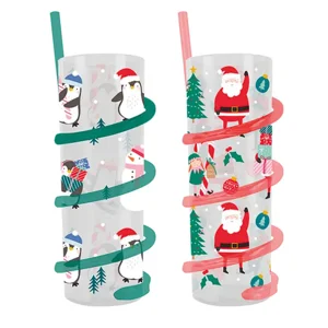 24 x Christmas Drinking Tumblers & Spiral Straws