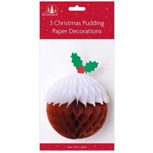 12 x Christmas Pudding 3pk Honeycomb Decorations