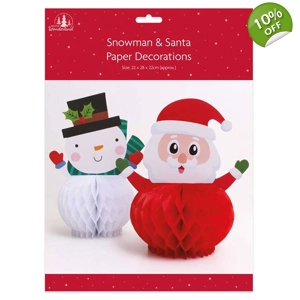 12 x Christmas Santa & Snowman Honeycomb Decorations
