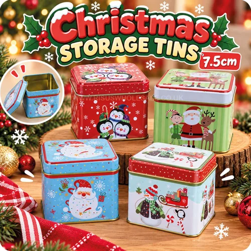 12 x Christmas Storage Tins 7.5cm