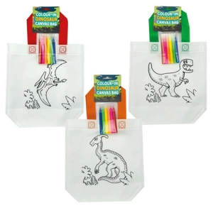 12 x Colour In Dinosaur Canvas Bags