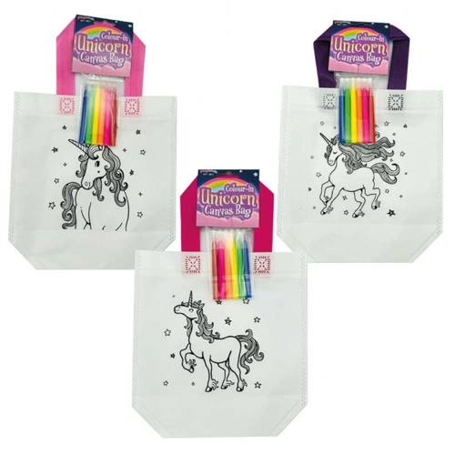 12 x Colour In Unicorn Canvas Bags