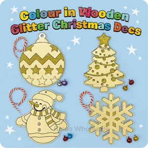 12 x Colour In Wooden Glitter Christmas Decorations