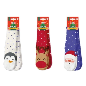 12 x Cosy Printed Socks With Grippers 2pk