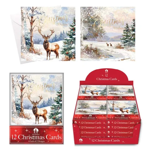 24 x Deer Scene Christmas Cards 12pk