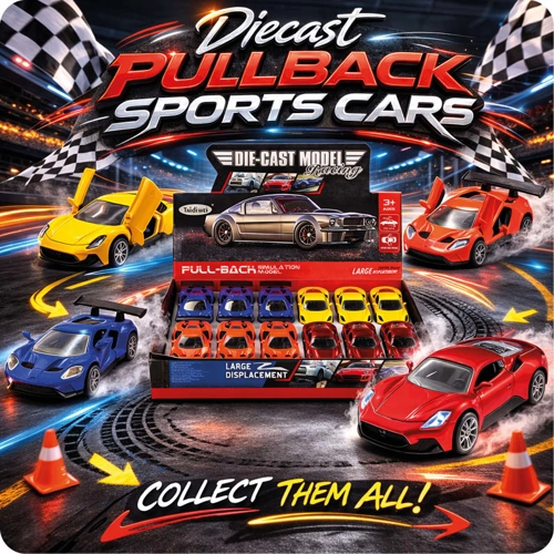 12 x Diecast Pullback Sports Cars 1:32