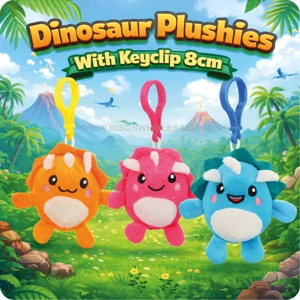 12 x Dinosaur Plushies With Keyclip 8cm