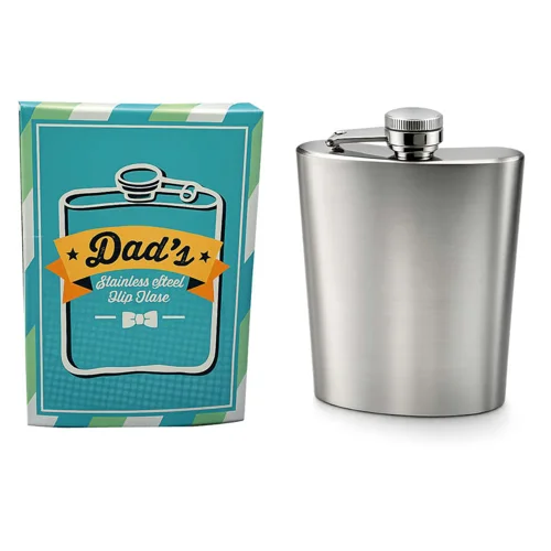 24 x Dad's Stainless Steel Hip Flask 7oz