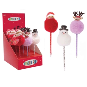 12 x Fluffy Christmas Pom Pom Pens