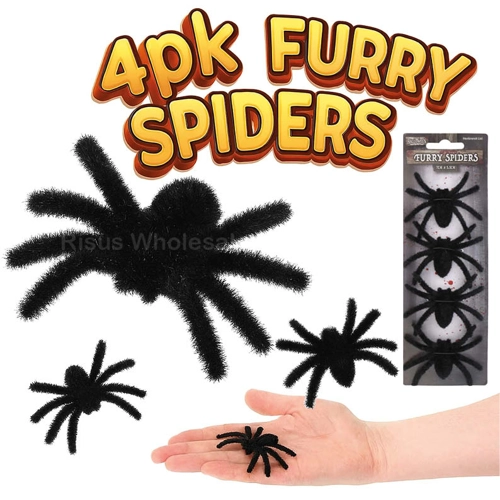 24 x Furry Black Spiders 4pk