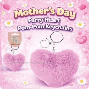 18 x Faux Fur Heart Pom Pom Keychains