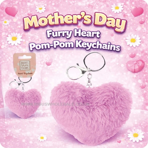 18 x Faux Fur Heart Pom Pom Keychains