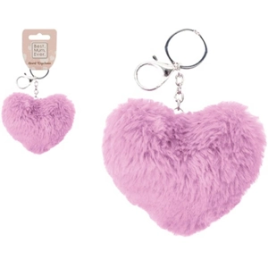 18 x Faux Fur Heart Pom Pom Keychains