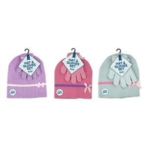 24 x Girls Beanie Hat & Gloves Set