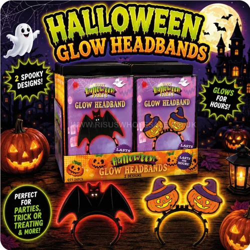 24 x Halloween Glow Headbands - Bat & Pumpkin