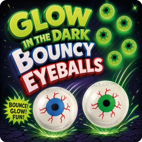 100 x Glow In The Dark Eyeball Bouncy Balls 32mm
