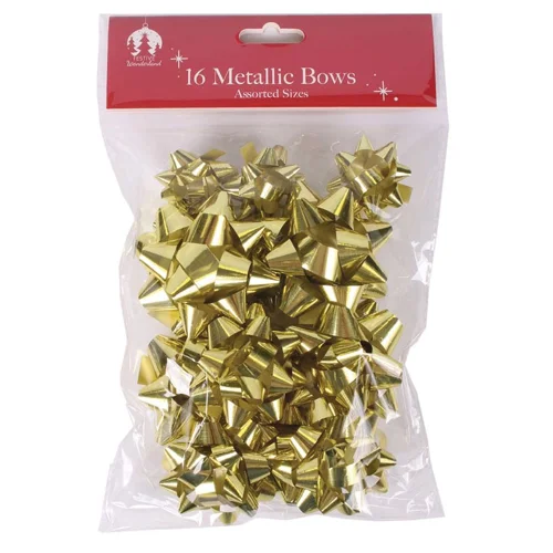 12 x Gold Gift Wrap Bows 16pk